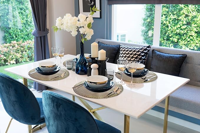 Vinyl Round Placemats Set of 4 - Non Slip Place Mats Ideal for Indoor and Outdoor Dining Table - Washable and Heat Resistant Table Mat for Kitchen Tables (Vincent Gold)