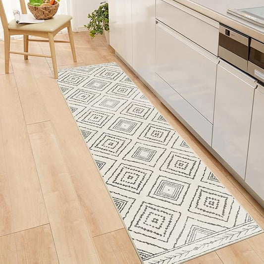 Area Rug 2x8 Rug Machine Washable Non-Slip Low Pile Print Pattern Western Rug for Living Room Bedroom Entryway Tribal Series -Navywhite/Black