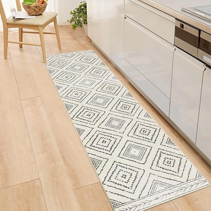 Area Rug 2x10 Rug Machine Washable Non-Slip Low Pile Print Pattern Western Rug for Living Room Bedroom Entryway Tribal Series -Navywhite/Black