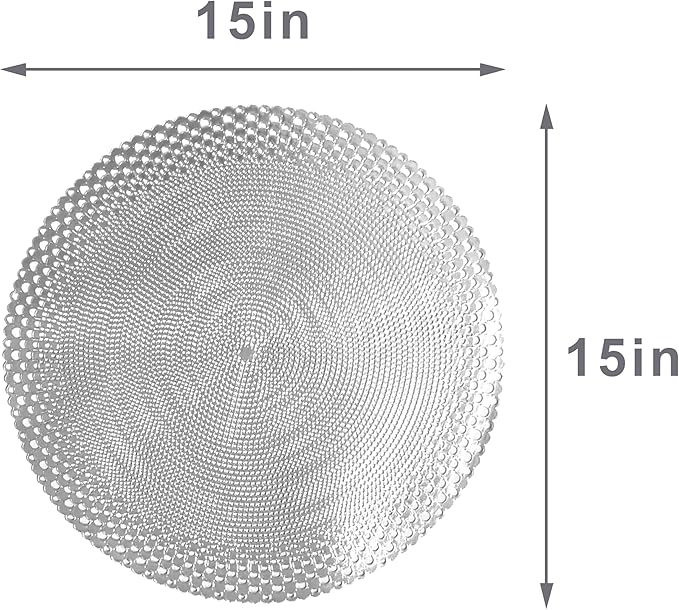 Vinyl Round Placemats Set of 4 - Non Slip Place Mats Ideal for Indoor and Outdoor Dining Table - Washable and Heat Resistant Table Mat for Kitchen Tables (Vincent Silver)