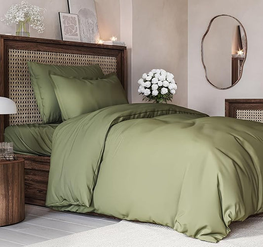 Duvet Cover Twin/Twin XL Size Set - Extra Soft Duvet Cover 68 x 90 with 1 Pillow Sham - Hotel Luxury, Easy Care and Fade Free with Zipper Closures & Ties - Comfy, Breathable Bedding Set (Sage Green)
