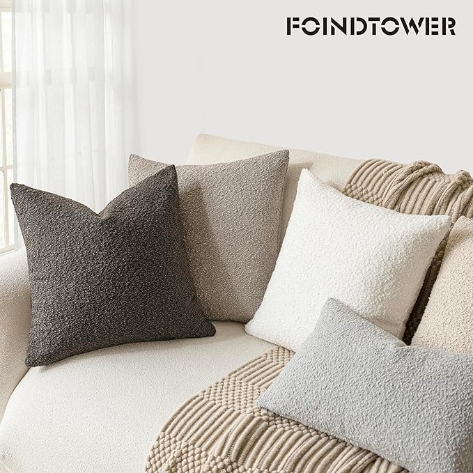 Foindtower Set of 2, Decorative Textured Boucle Throw Pillow Covers Accent Solid Pillow Cases Neutral Soft Cozy Couch Cushion Case for Chair Sofa Bedroom Living Room Home Decor 26 x 26 Inch Dark Brown
