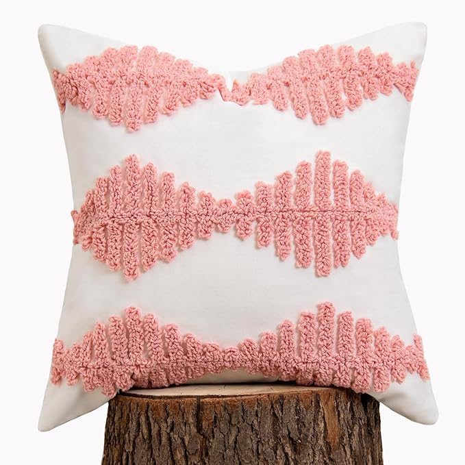 lifein 18x18 Pillow Covers-Throw Pillow Cover,Tufted Boho Jacquard Pillow Covers,Farmhouse Decorative Pillow Cover,Pillow Cases for Gift,Couch,Sofa,Bed,Chair,Living Room,Home Decor(18x18inch)