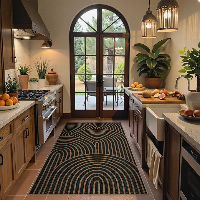 Lahome Modern Rainbow Easy Jute Patio Rug, 3x5 Washable Rugs for Entryway Farmhouse Carpet, Non Slip Indoor Door Mat Contemporary Throw Carpet for Laundry Guestroom Room Porch Decor