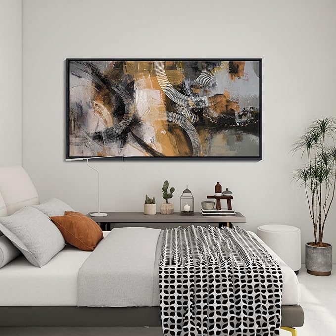 KLAKLA Wall Art for Living Room & Office - Modern Abstract Canvas Wall Art Decor - Orange, Gray, Yellow Paintings & Pictures for Living Room - Bedroom Wall Decor 24×48IN