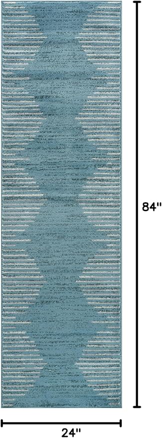 Rugshop Bohemian Stripe Stain Resistant High Traffic Living Room Kitchen Bedroom Dining Home Office Area Rug 2' x 7' Blue