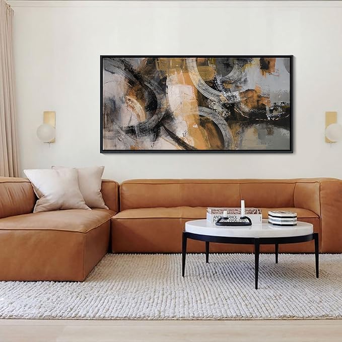 KLAKLA Large Canvas Abstract Wall Art for Living Room-Pictures for Living Room, Modern Art Wall Decor, Office Wall Art, Orange, Gray & Yellow Artwork, Bedroom Decor 29×58IN