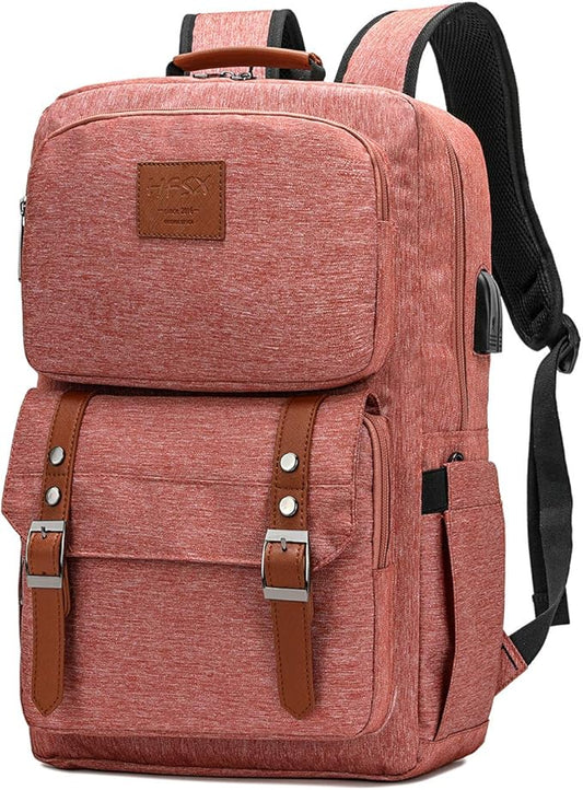 HFSX Laptop Backpack Women Men College Backpacks Bookbag Vintage Backpack Book Bag Fashion Back Pack Anti Theft Travel Backpacks with Charging Port fit 15.6 Inch Laptop Pink
