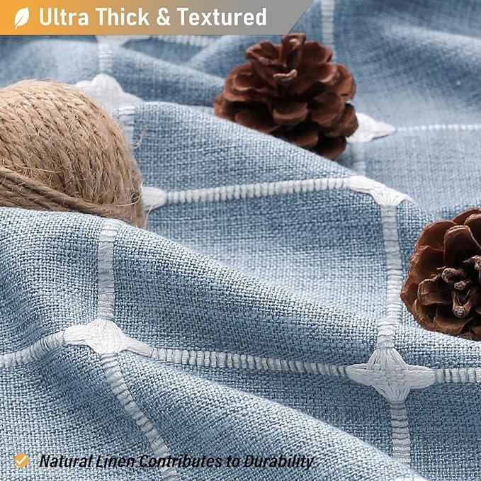 BTTN Stall Fabric Shower Curtain - 54x72 Inches Boho Linen Heavy Duty Tassel Cloth Shower Curtain Set with 10 Hooks, Narrow Rustic Modern Farmhouse Neutral Thick Shower Curtains for Bathroom - Blue