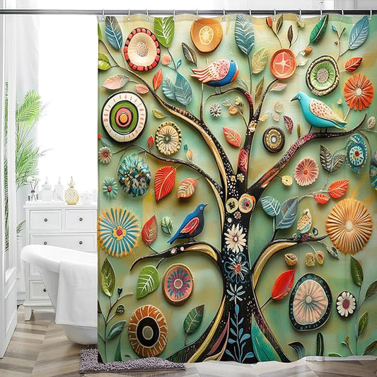 Bohemian Bathroom Curtain Colorful Boho Floral Print Beautiful Bright Polyester Fabric Cloth Shower Curtain for Bathroom Decoration, 72"x72"