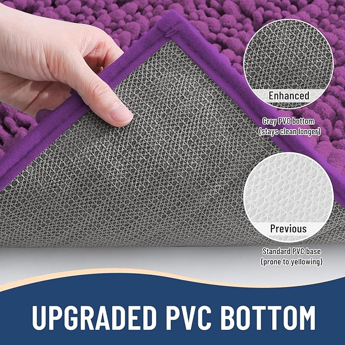 Arotive Luxury Chenille Bathroom Rug Mat, Extra Soft Thick Absorbent Shaggy Bath Rugs, Non-Slip Machine Wash Dry, Plush Bath Mats for Bathroom, Shower and Tub, 30x20, Purple