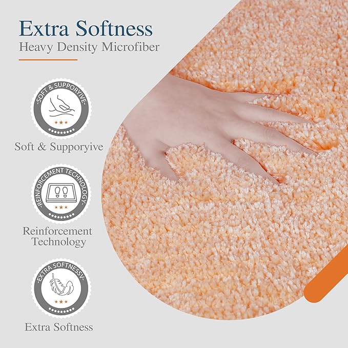 Walensee Bath Rug - Non Slip, Soft Microfiber Shaggy Bath Mat (20 x 32, Peach) Water Absorbent, Machine Washable, Thick Plush Shower Mat