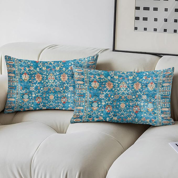 Boho Throw Pillow Covers 12x20 inch Set of 2,Boho Vintage Carpet Pattern Antique Ethnic Decor Double Sided Pattern Cushion Cover Soft Pillow Case Living Sofa Room Bed Square Pillow Cover