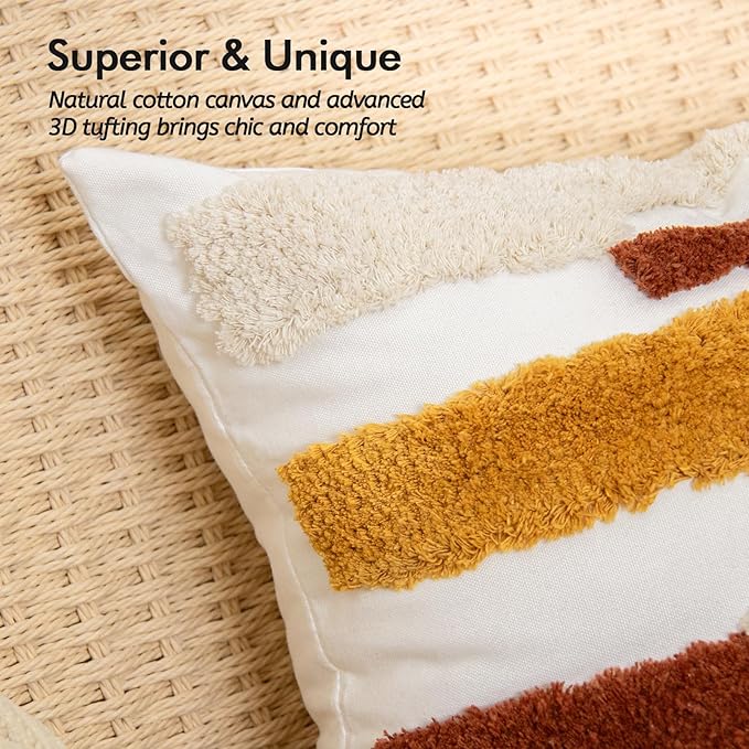 lifein 18x18 Pillow Covers Set of 2-Throw Pillow Cover,Tufted Boho Jacquard Pillow Covers,Farmhouse Decorative Pillow Cover,Pillow Cases for Gift,Couch,Sofa,Bed,Chair,Living Room,Home Decor(18x18inch)