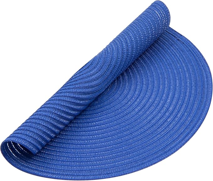 SHACOS Round Placemats Set of 6 Washable 15 inch Round Table Mats Cotton Polyester Woven Braided Place Mats for Dining Table (Blue, 6)