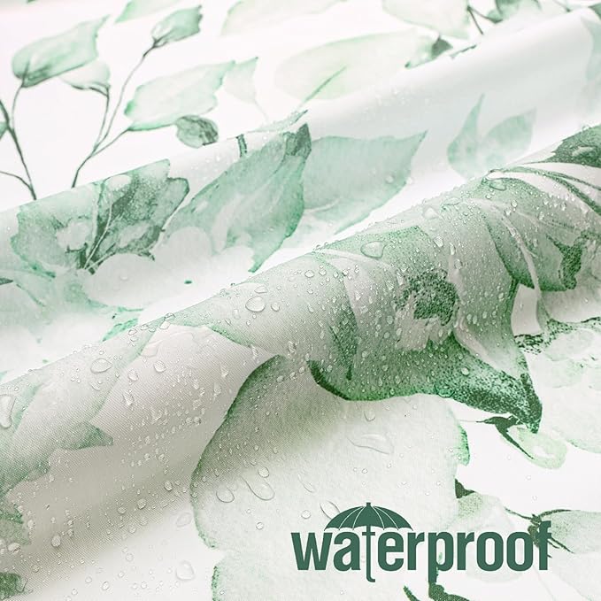 Gibelle Small Stall Shower Curtain 36 x 72, Narrow Half Mint Green Floral Shower Curtain for Bathroom, Watercolor Plant Eucalyptus Leaves Fabric Shower Curtain Set with Hooks