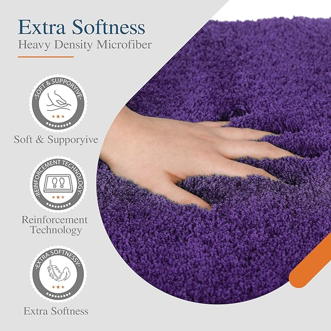 Walensee Bath Mat - Non Slip, Thick Plush, Machine Washable (20 x 32, Dark Purple) Soft Microfiber Shaggy Rug for Bathroom & Shower