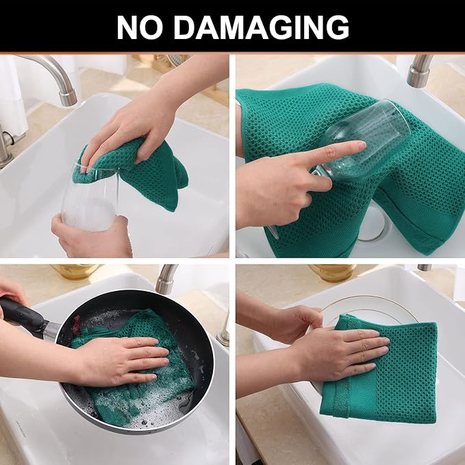 Homaxy 100% Cotton Waffle Weave Kitchen Towels, 13 x 28 Inches Super Absorbent and Machine Washable Dish Towels for Drying Dishes, 4-Packs, Green