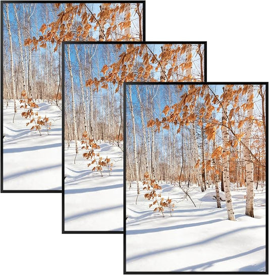 Golden State Art, 18x24 Aluminum Picture Frame, Black Metal Thin Poster Frames for 18 x 24 inch Photo, Acrylic Front, Wall Hook for Horizontal or Vertical Display, 3 Pack