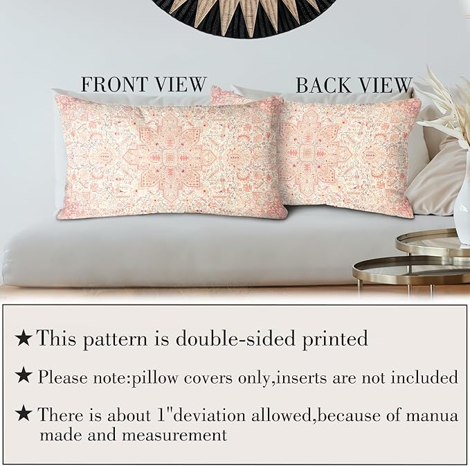 Boho Throw Pillow Covers 12x20 inch Set of 2,Boho Vintage Carpet Pattern Antique Ethnic Decor Double Sided Pattern Cushion Cover Soft Pillow Case Living Sofa Room Bed Square Pillow Cover