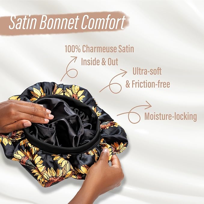 Satin Bonnet Adjustable Sleeping Silk Bonnet Black Women Men Double Layer Satin Silk Sleep Cap Hair Wrap Large Curly Hair