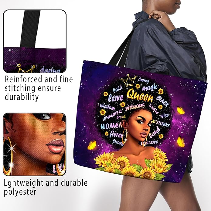 IAGM Women Tote Bags African American Woman Shoulder Bag Afro Black Girl Magic Satchel Handbags For Shopping,Work,Grocery,Gym