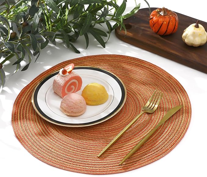 SHACOS Round Braided Placemats Set of 6 Fall Place Mats Washable Polyester 15 inch Round Table Mats for Dining Table Wedding Party Decor (Fall Color Mix, 6)