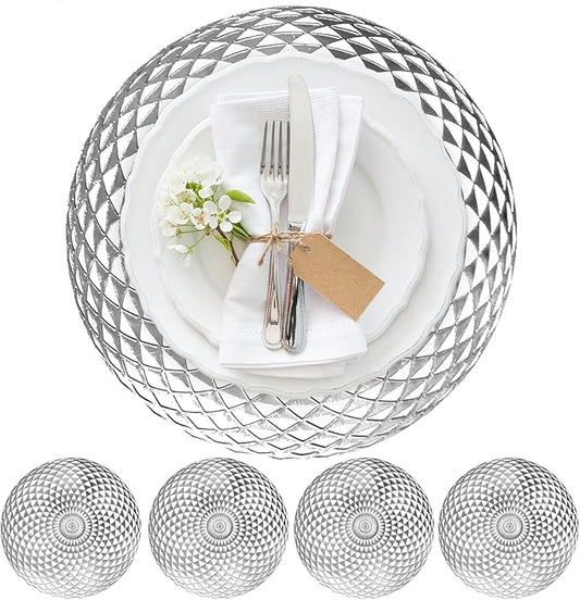 Vinyl Round Placemats Set of 4 - Non Slip Place Mats Ideal for Indoor and Outdoor Dining Table - Washable and Heat Resistant Table Mat for Kitchen Tables (Hunter Silver)