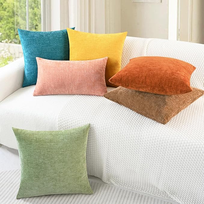 CaliTime Throw Pillow Covers Decorative 22 X 22 Inches Pack of 2 Cozy Chenille Cushion Cases for Couch Sofa Bed Living Room Home Apricot Brown