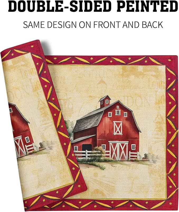 Giwawa Rooster Chicken Placemats, Welcome to Our Farmhouse Linen Place Mat, Vintage Animal Farm Decorative Washable Non Slip Table Mats for Dining Kitchen Party, Set of 4, 12"x18"