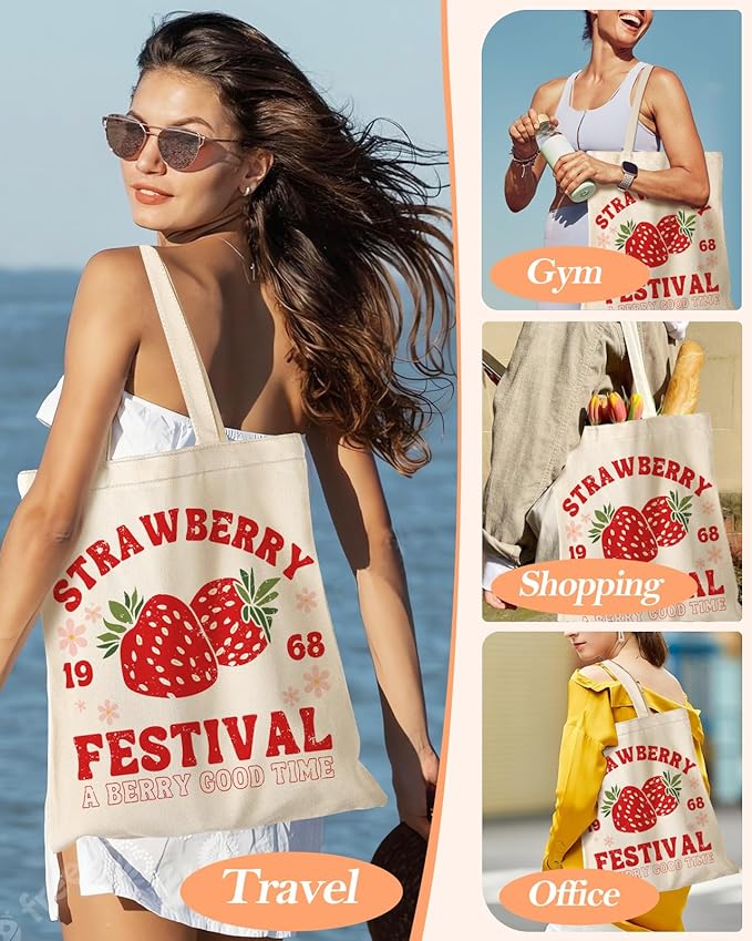 Canvas Tote Bag with Pocket - Aesthetic Cute Canvas Bag for Women Shoulder Totes for Shopping, Work, Gym