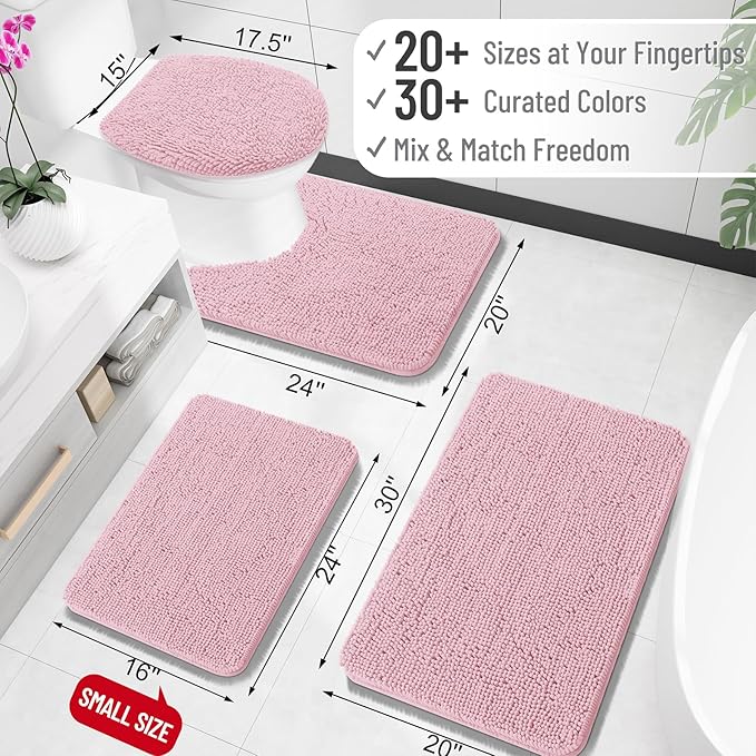 OLANLY Bathroom Rugs 24x16, Extra Soft Absorbent Chenille Bath Rugs, Rubber Backing Quick Dry, Machine Washable Bath Mats for Bathroom Floor, Tub and Shower, Home Decor Accessories, Dusty Rose