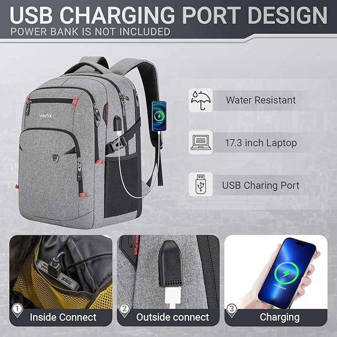 48L Expandable Laptop Backpack, Anti-thief Travel Backpack with USB Charging Port, Airline Approved Business Waterproof Carry on Luggage, Fits 17.3" Laptop for Men Women