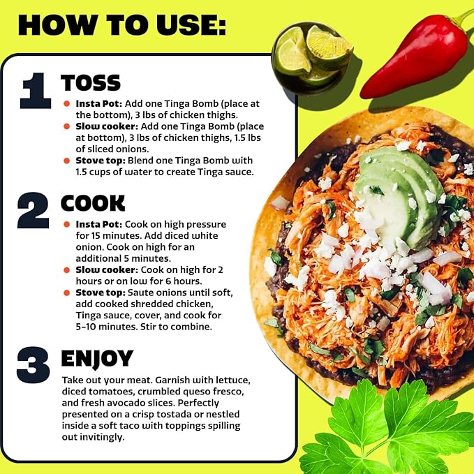 EZ Bombs Tinga Bomb Seasoning, Pack of 2 - Authentic Mexican Seasoning for Smoky Chipotle Tinga Sauce, Tacos, Tostadas, Tortas and More - Bold, Spicy & Tangy Flavor Quick and Flavorful Meals