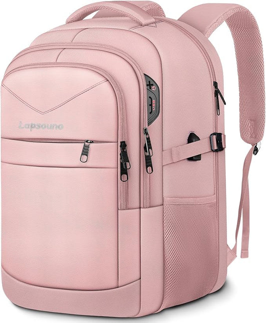Lapsouno Business Laptop Backpack,Travel Backpack, Carry on Backpack for Women, TSA 15.6 Inch Travel Laptop Backpack with USB Port, College School Business Backpack for Women, Light Pink