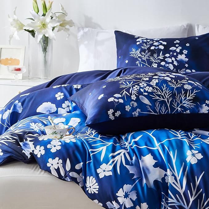 Cupocupa Duvet Cover King Size Set Boho Floral Pattern King Duvet Cover Set for King Size Bed Vintage Soft Bedding Leaf Print Duvet Cover with Pillowcases