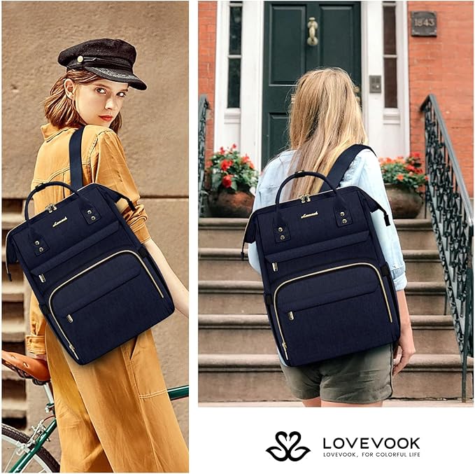 LOVEVOOK Laptop Backpack for Women,15.6 Inch Professional Womens Travel Backpack Purse Computer Laptop Bag Nurse Teacher Backpack,Waterproof College Work Bags Back Pack with USB Port,Royal Blue-2