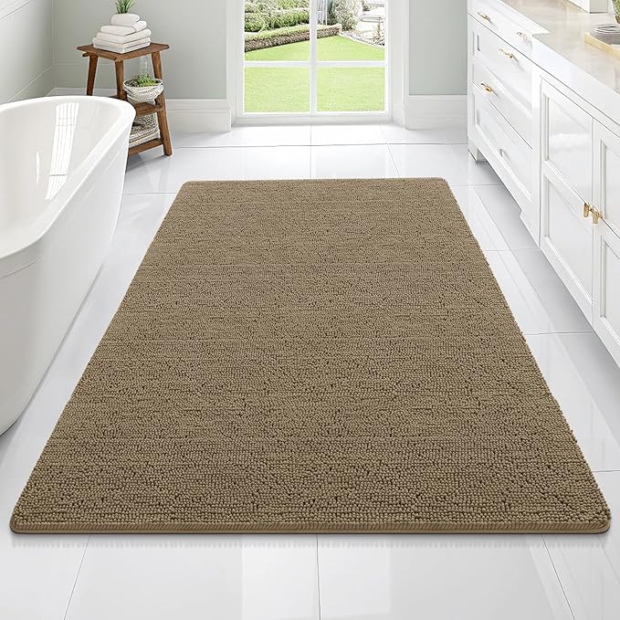 OLANLY Bathroom Rugs 70x46, Extra Soft Absorbent Chenille Bath Rugs, Rubber Backing Quick Dry, Machine Washable Bath Mats for Bathroom Floor, Tub and Shower, Home Decor Accessories, Tan