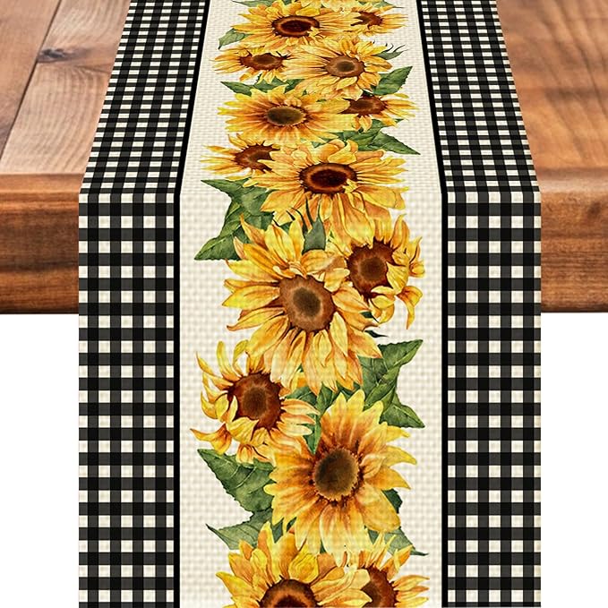 Sunflower Table Runner Kitchen Dining Linen Table Decoration for Indoor Outdoor Home Party Dinner 13x72 Inch
