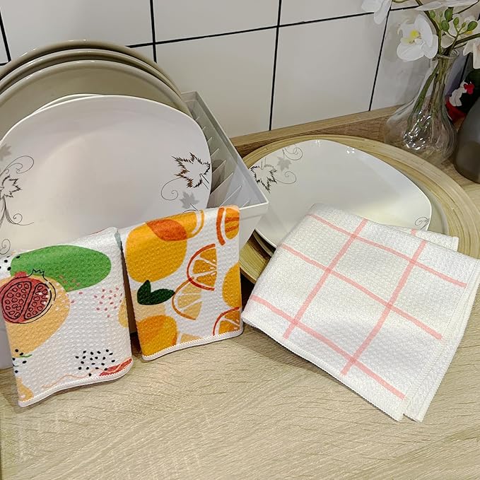 QUILTINA Dish Towels Set - 17 x 25 Inches 100% Cotton Waffle Weave Kitchen Towels 6 Pack, Dish Towels for Kitchen, Super Absorbent for Drying and Cleaning