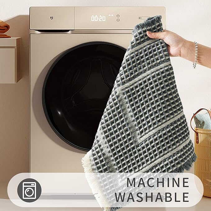 Bath Boho Floor Mat,Waffle Bath Rug,Super Absorbent Bathroom Mat,Bath Rugs Non Slip Washable, Quick Dry Shower Mats, Ultra Soft Bath Mat Towel,Bluish Grey & Yellow,18"*30"