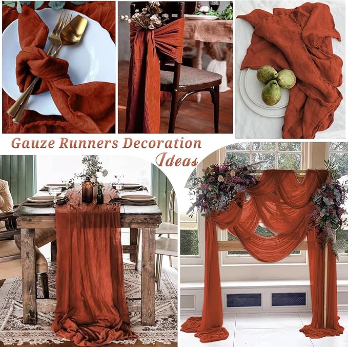 16 Pack Terracotta Cheesecloth Table Runner, 35x120 Inch Boho Gauze Cheese Cloth Table Runner 10ft Rustic Sheer Long Gauze Table Runners for Wedding Bridal Baby Shower Birthday Party Table Decor