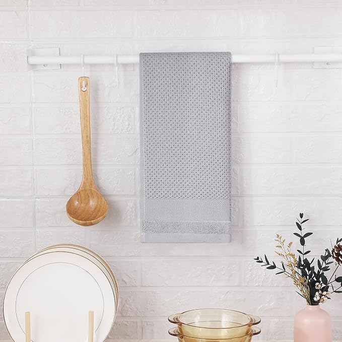 Homaxy 100% Cotton Waffle Weave Kitchen Towels, 13 x 28 Inches Super Absorbent and Machine Washable Dish Towels for Drying Dishes, 4-Packs, Light Grey
