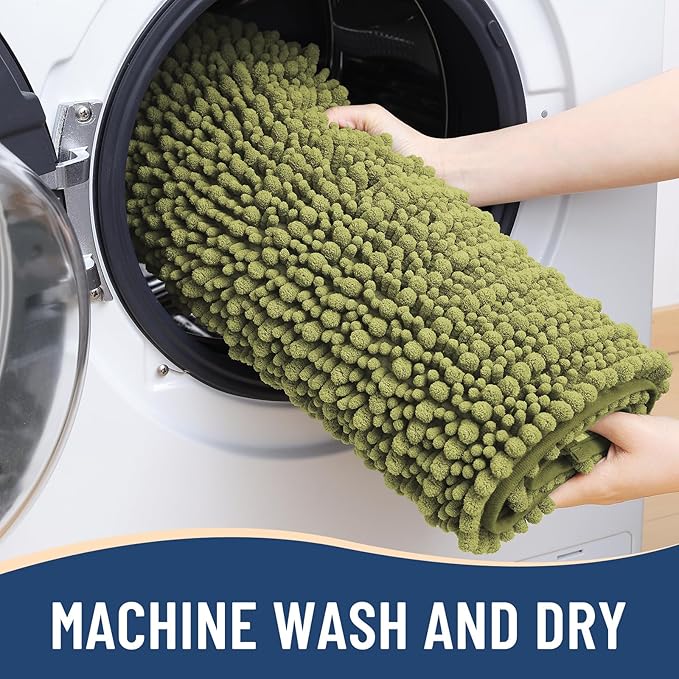 Arotive Luxury Chenille Bathroom Rug Mat, Extra Soft Thick Absorbent Shaggy Bath Rugs, Non-Slip Machine Wash Dry, Plush Bath Mats for Bathroom, Shower and Tub, 47x24, Willow Green