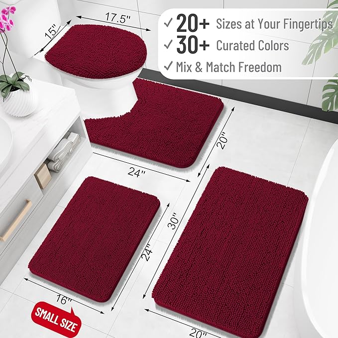 OLANLY Bathroom Rugs 30x20, Extra Soft Absorbent Chenille Bath Rugs, Rubber Backing Quick Dry, Machine Washable Bath Mats for Bathroom Floor, Tub and Shower, Home Decor Accessories, Burgundy