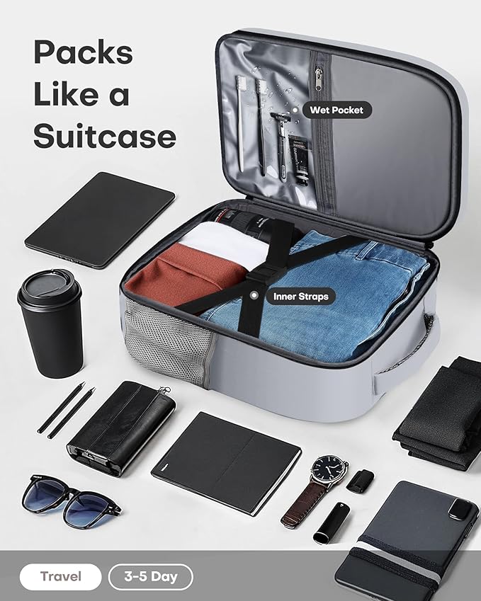 HOTOR Travel Backpack - Flight Approved Travel Bag for Men and Women, Carry on Luggage for 15.6" Laptop and Travel Essentials for Work, Business, Weekender, College 11.8"x7.9"x17.3" (Grey)