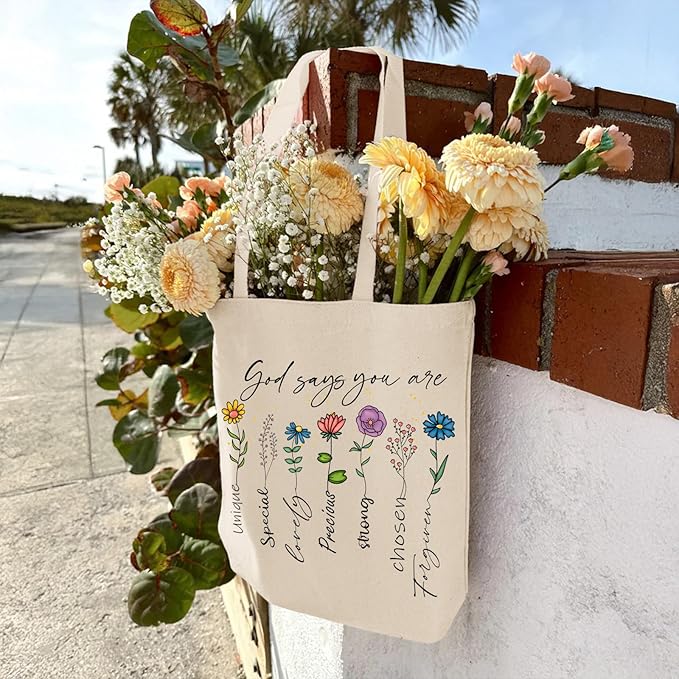 2 Pack Christian Bible Canvas Tote Bag for Women with Makeup Bag Gods Says You Are Bags Floral Tote Bag Aesthetic