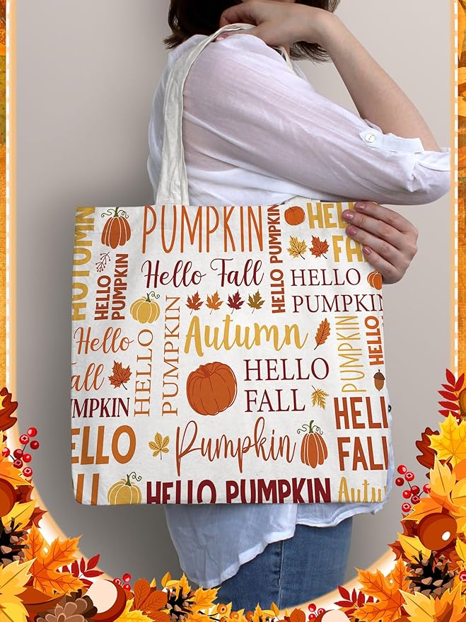 Bencailor 2 Pcs Fall Canvas Tote Bag Thanksgiving Pumpkin Maple Leaf Tote Pouch Cute Aesthetic Reusable Grocery Bag for Women