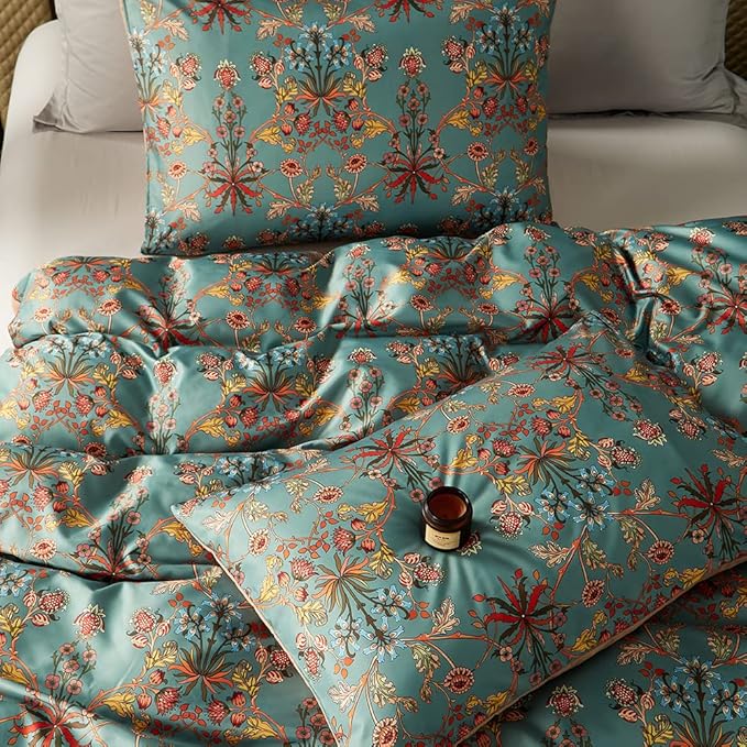 Cupocupa Duvet Cover Queen Size Set Boho Floral Pattern Queen Size Bed Vintage Soft Bedding Leaf Print Paisley Duvet Cover with Pillowcases