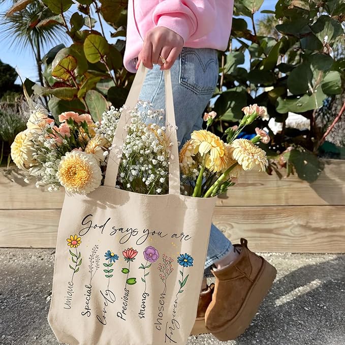 2 Pack Christian Bible Canvas Tote Bag for Women with Makeup Bag Gods Says You Are Bags Floral Tote Bag Aesthetic